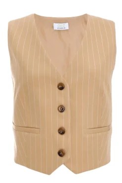 Quiz Waistcoat|Day Tops>Camel Pinstripe Waistcoat