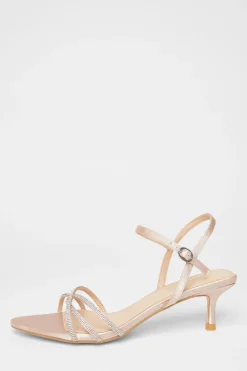 Quiz Occasion Shoes|Heels>Champagne Diamante Cross Strap Heels