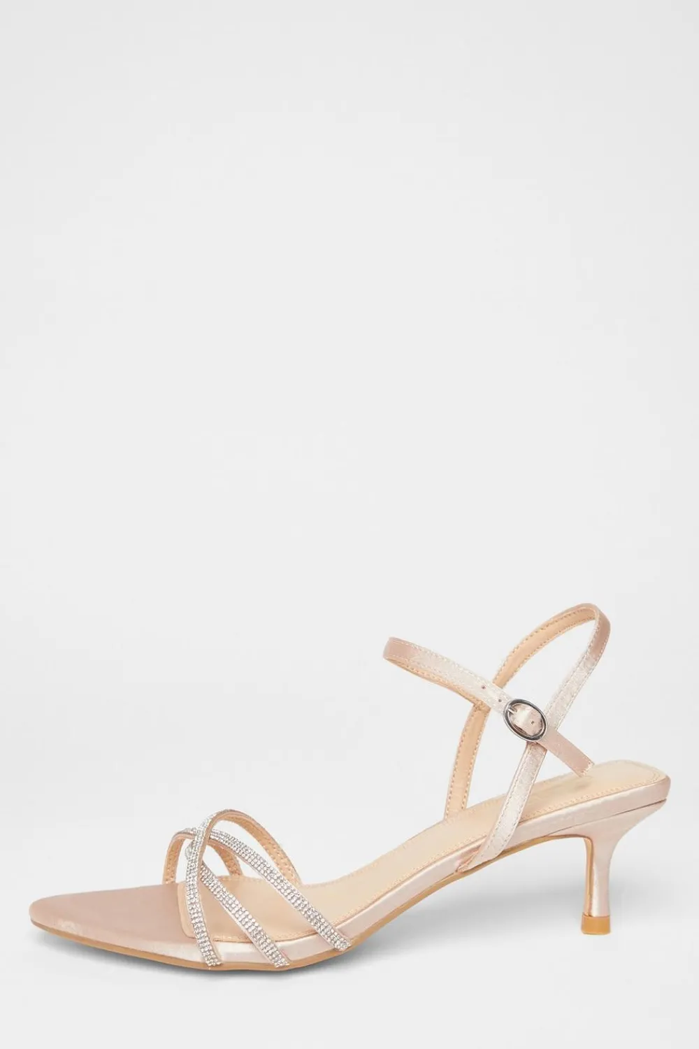 Quiz Occasion Shoes|Heels>Champagne Diamante Cross Strap Heels