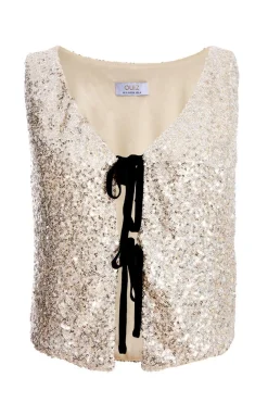 Quiz Waistcoat|Going Out Tops>Champagne Sequin Tie Front Waistcoat