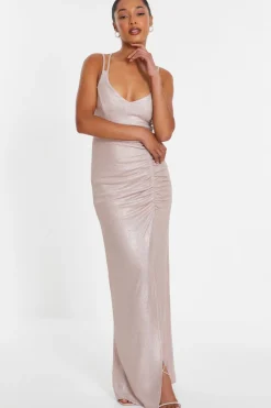 Quiz Prom Dresses|Prom & Ball>Champagne Shimmer Ruched Maxi Dress
