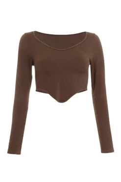 Quiz Day Tops|Crop Tops>Chocolate Ribbed Crop Top