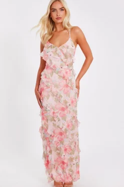 Quiz Prom Dresses|Prom & Ball>Coral Chiffon Floral Maxi Dress