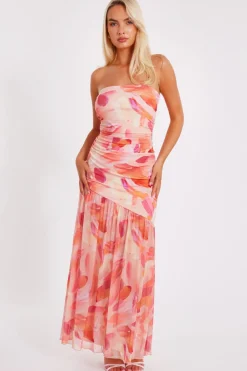 Quiz Summer Clothes|Holiday>Coral Mesh Floral Midaxi Dress