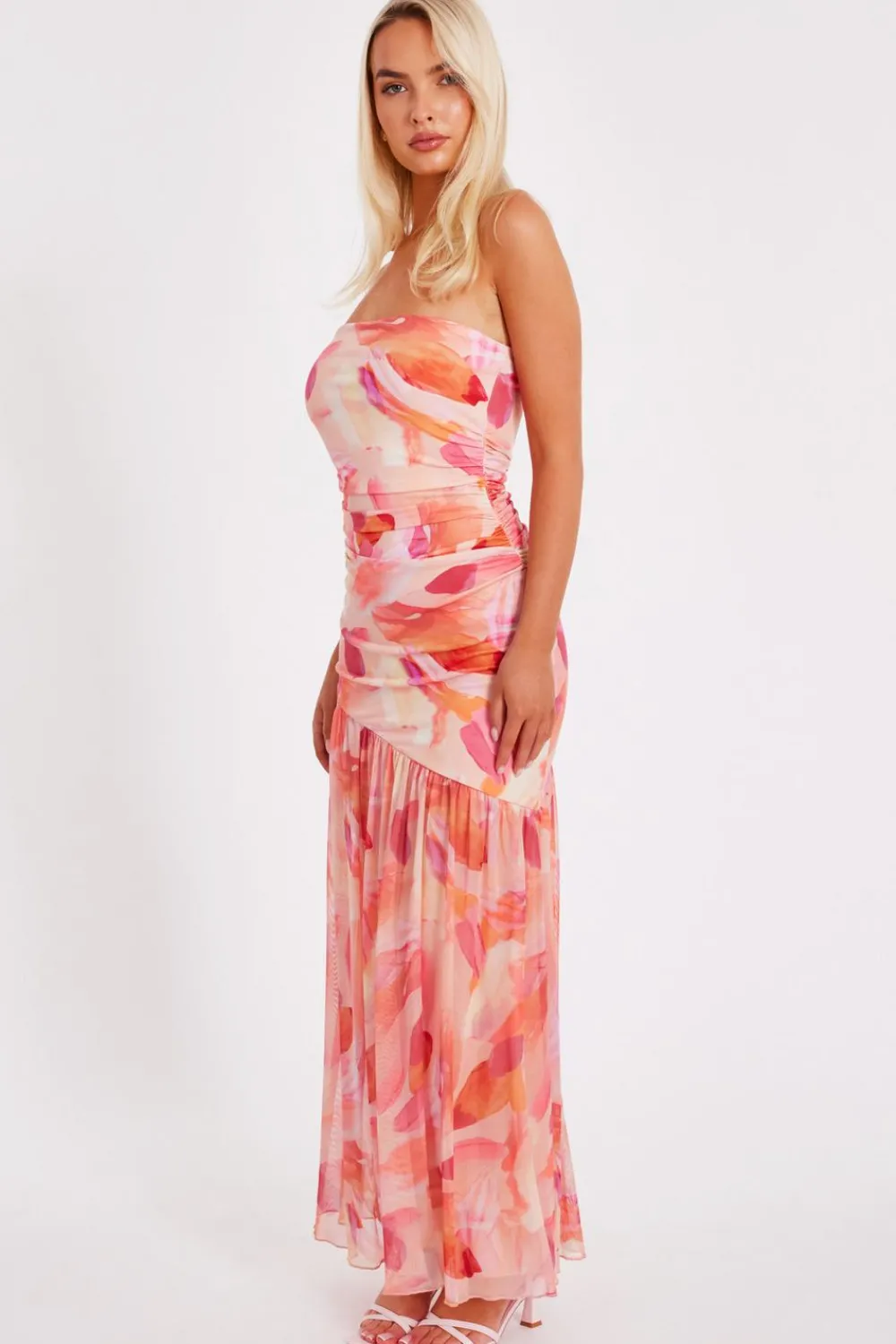 Quiz Summer Clothes|Holiday>Coral Mesh Floral Midaxi Dress