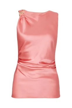 Quiz Summer Tops|Going Out Tops>Coral Satin Buckle Top