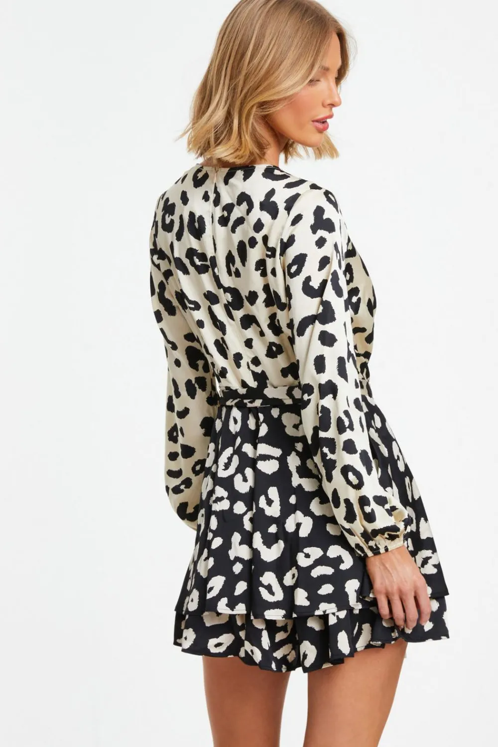 Quiz Playsuits|Playsuits>Cream Animal Print Wrap Playsuit