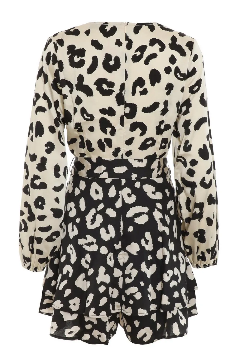 Quiz Playsuits|Playsuits>Cream Animal Print Wrap Playsuit