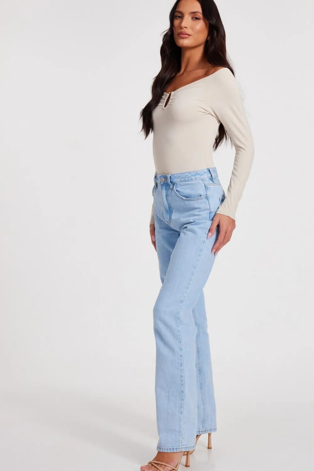 Quiz Day Tops|Bardot Tops>Cream Bardot Bodysuit