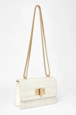 Quiz Bags>Cream Boucle Cross Body Bag