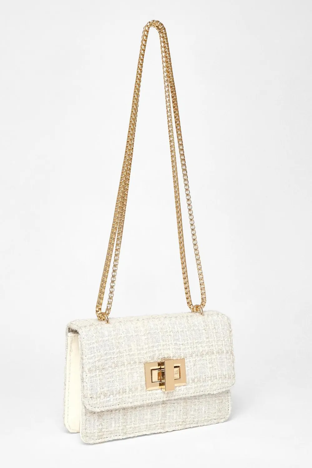 Quiz Bags>Cream Boucle Cross Body Bag
