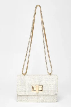 Quiz Bags>Cream Boucle Cross Body Bag