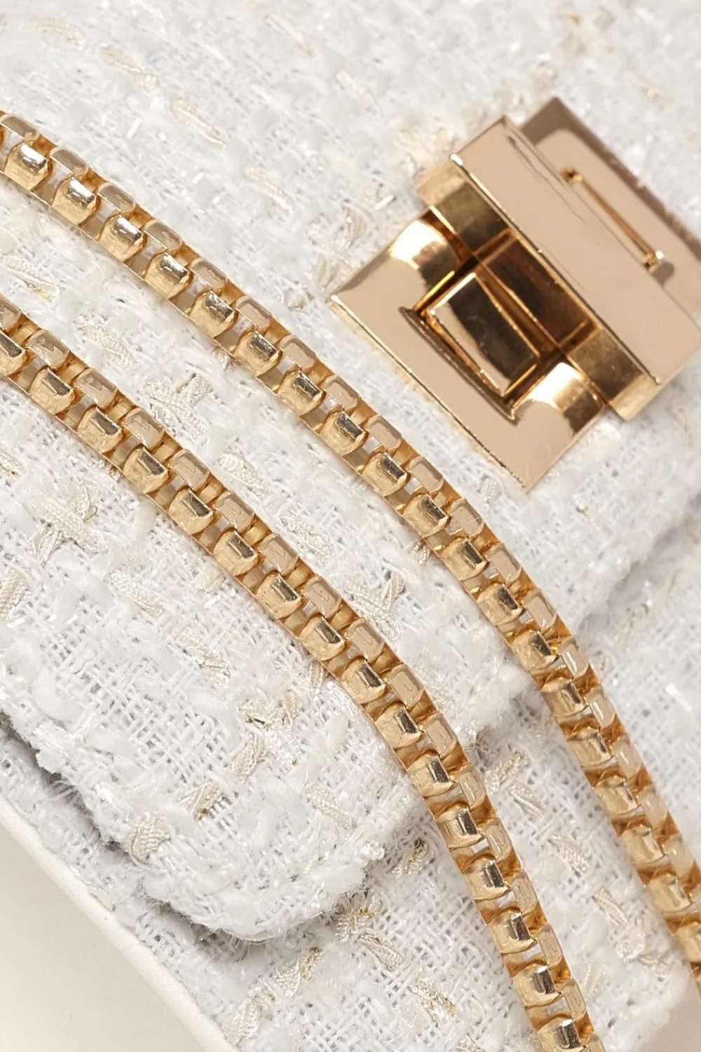 Quiz Bags>Cream Boucle Cross Body Bag