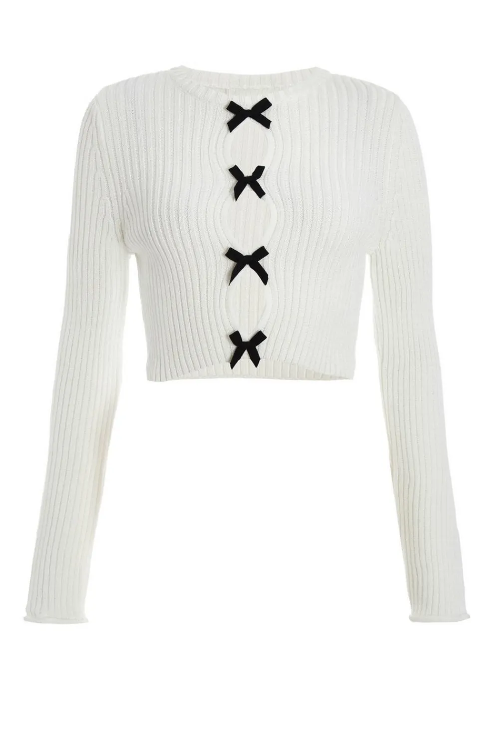 Quiz Knitwear|Casual Clothing>Cream Bow Front Cropped Jumper
