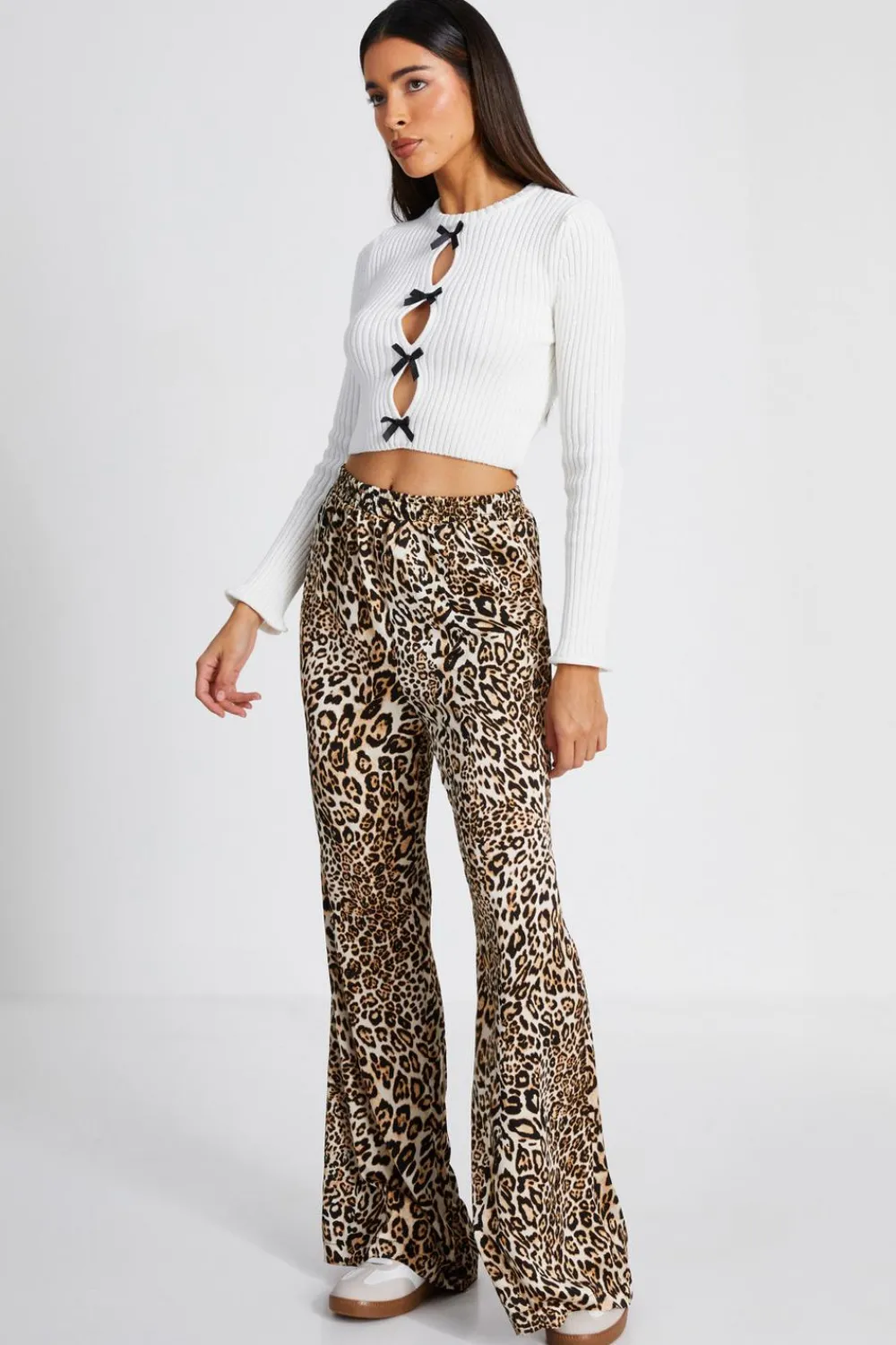 Quiz Knitwear|Casual Clothing>Cream Bow Front Cropped Jumper