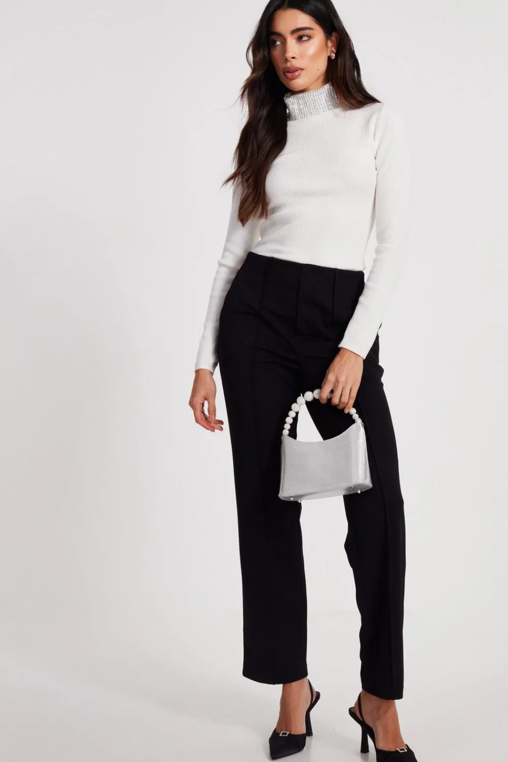 Quiz Workwear|Knitwear>Diamante Turtle Neck Jumper