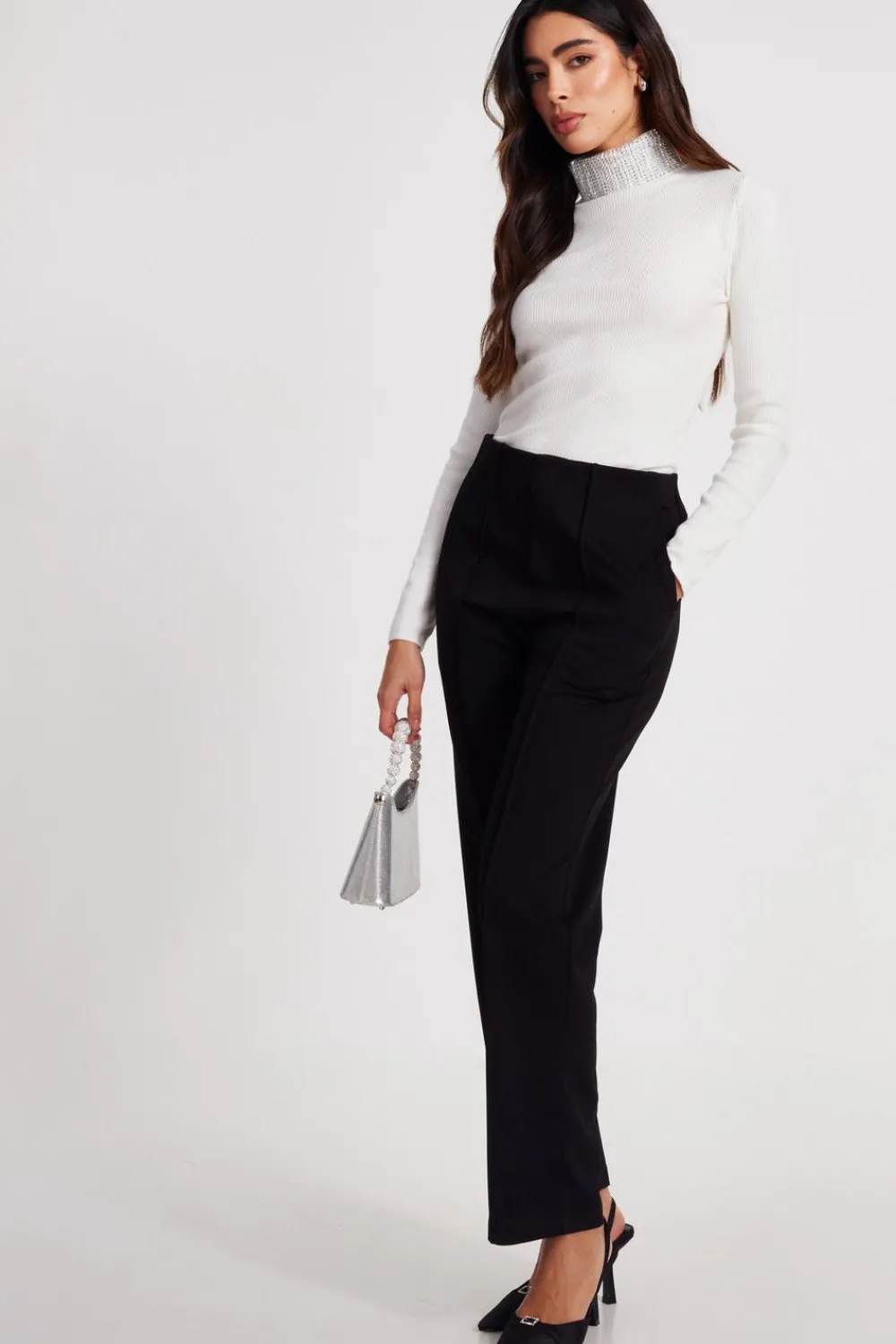 Quiz Workwear|Knitwear>Diamante Turtle Neck Jumper