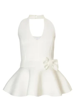 Quiz Going Out Tops|Christening Guest>Cream Halter Neck Peplum Top