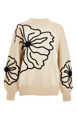 Quiz Knitwear|Jumpers>Cream Knit Floral Jumper