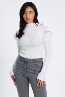Quiz Knitwear|Jumpers>Cream Knit Frill Jumper