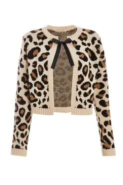 Quiz Casual Clothing>Cream Leopard Print Knit Cardigan