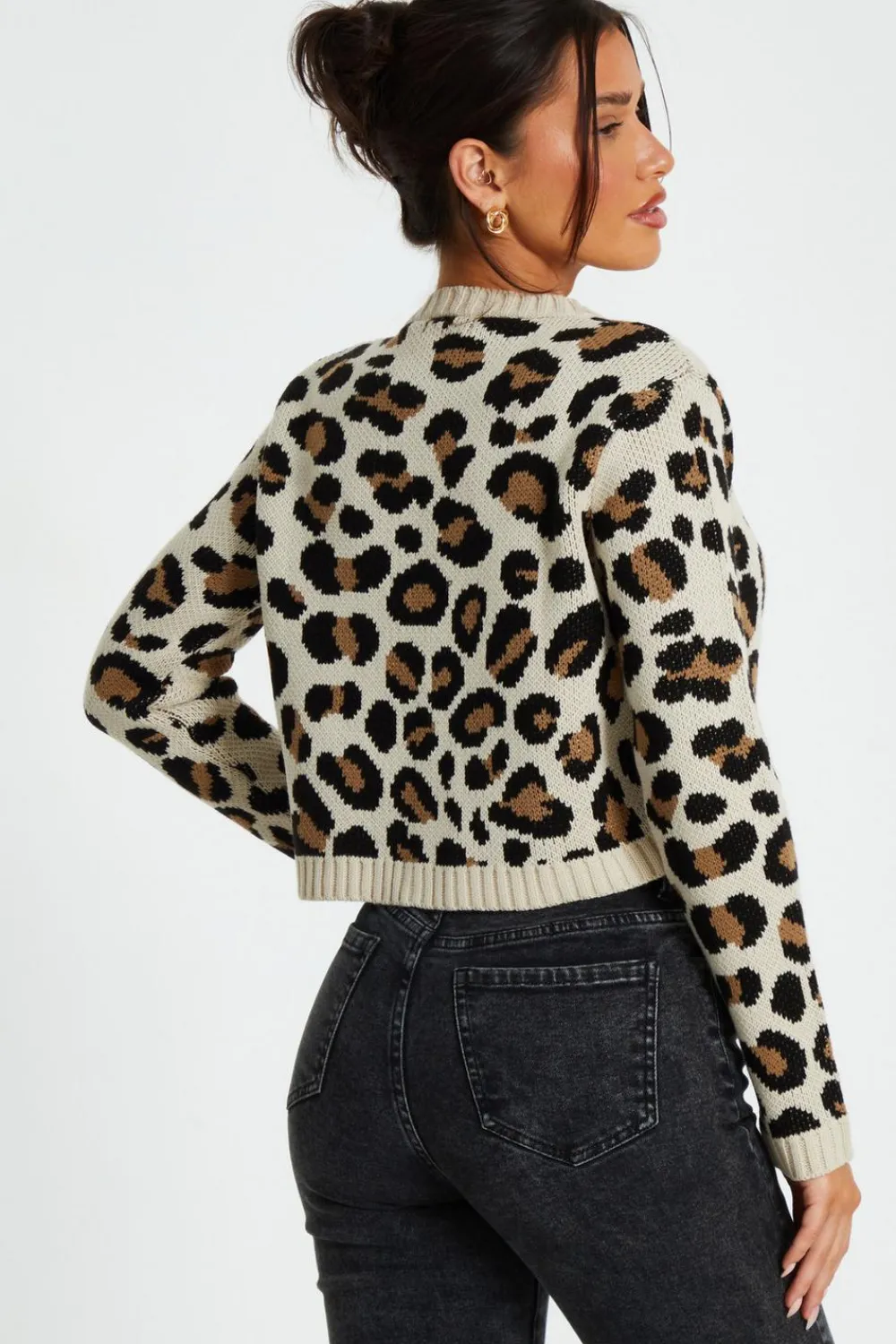 Quiz Casual Clothing>Cream Leopard Print Knit Cardigan