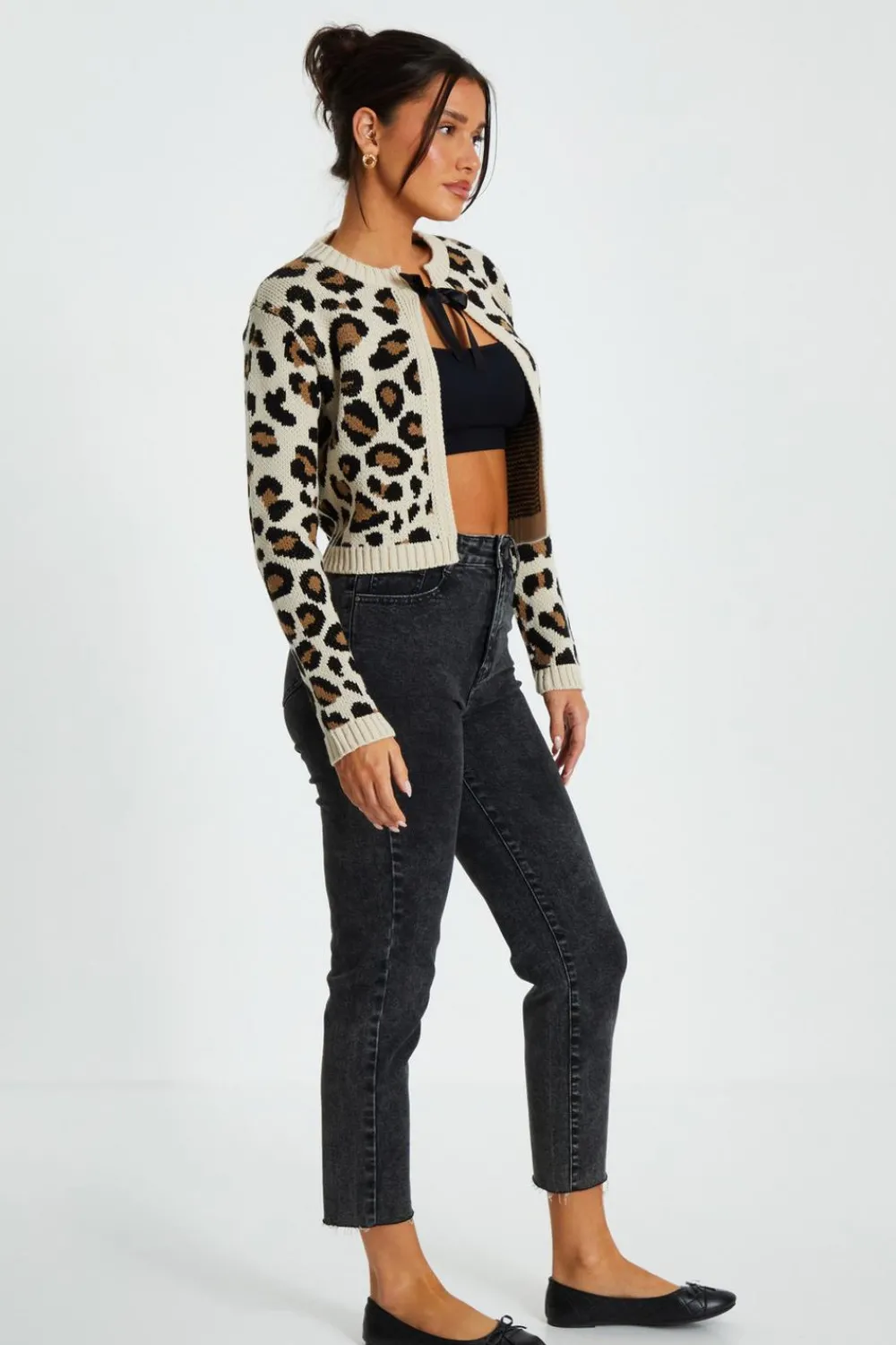 Quiz Casual Clothing>Cream Leopard Print Knit Cardigan