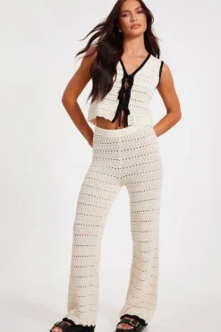 Quiz Trousers|Summer Clothes>Cream Light Knit Trousers