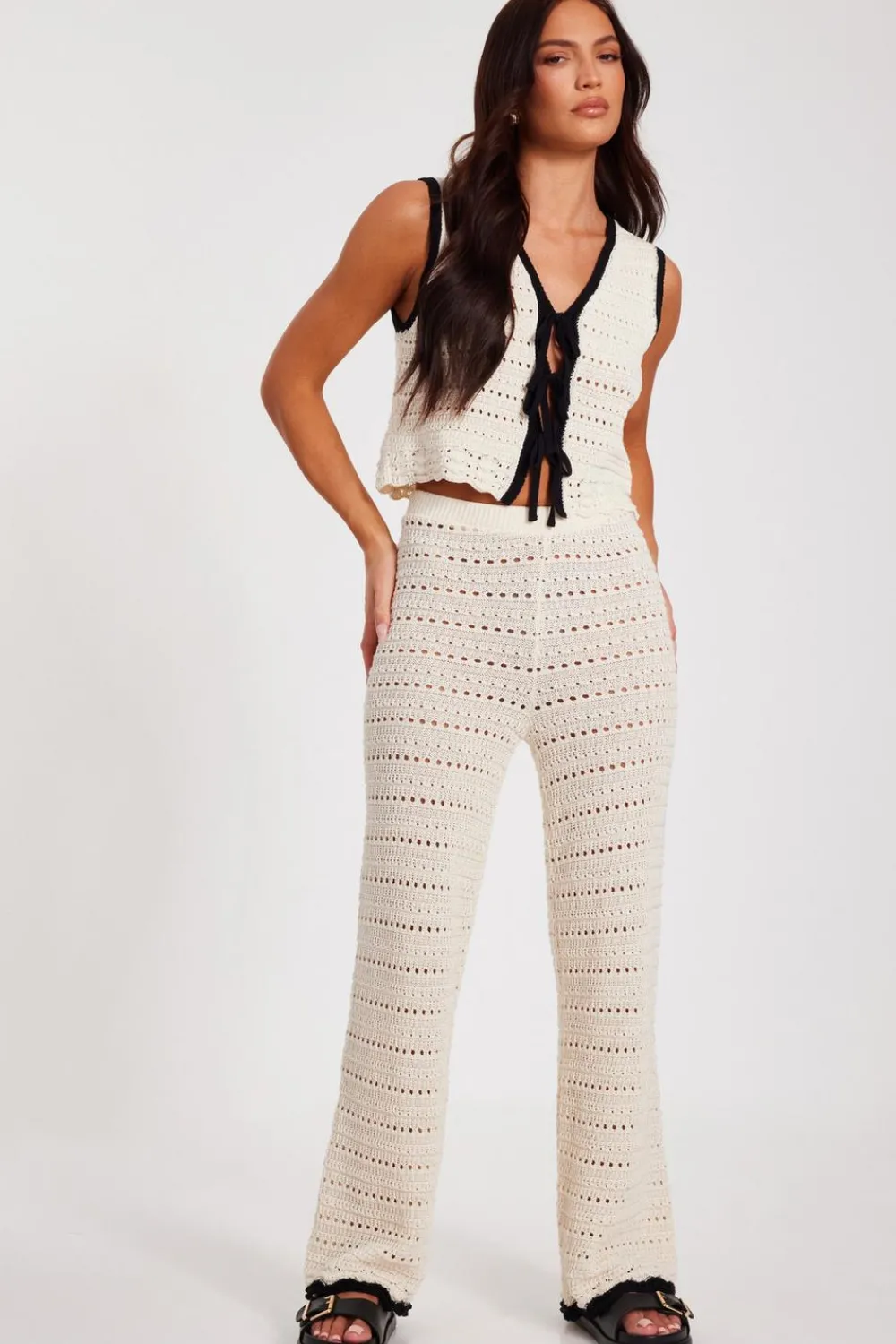 Quiz Trousers|Summer Clothes>Cream Light Knit Trousers