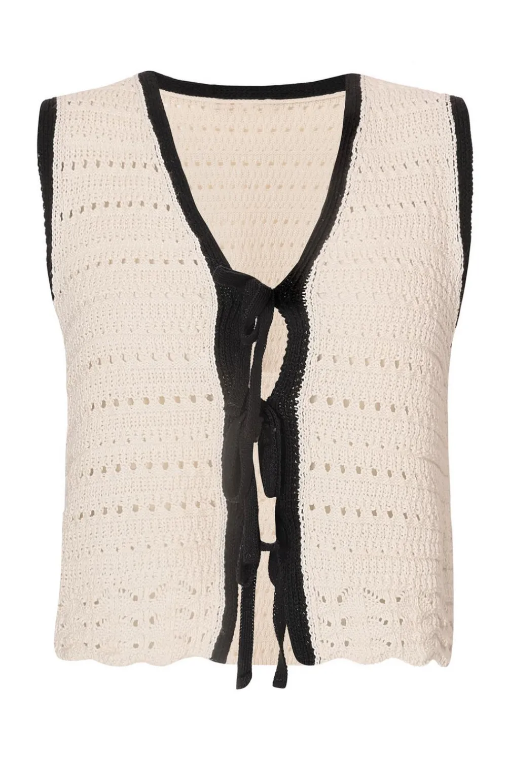 Quiz Waistcoat|Summer Tops>Cream Light Knit Waistcoat