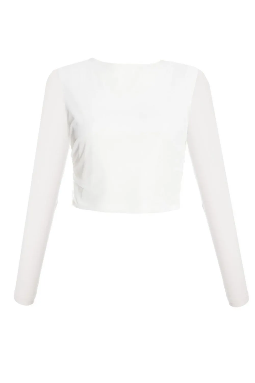 Quiz Crop Tops|Tops>Mesh Long Sleeve Top