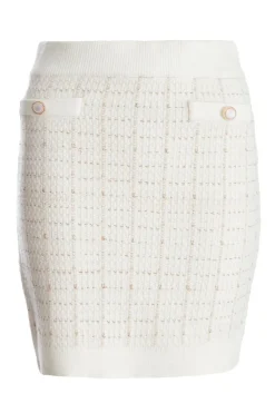 Quiz Skirts|Knitwear>Cream Metallic Knit Skirt