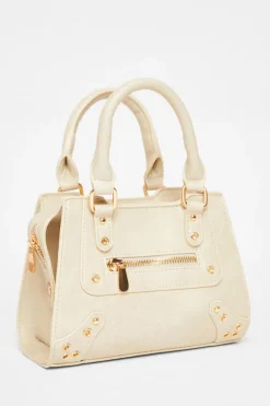 Quiz Bags>Cream Mini Top Handle Bag