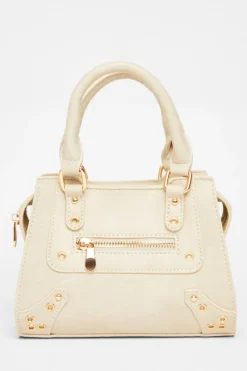 Quiz Bags>Cream Mini Top Handle Bag