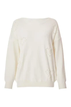Quiz Knitwear|Jumpers>Cream Pearl Embellished Jumper