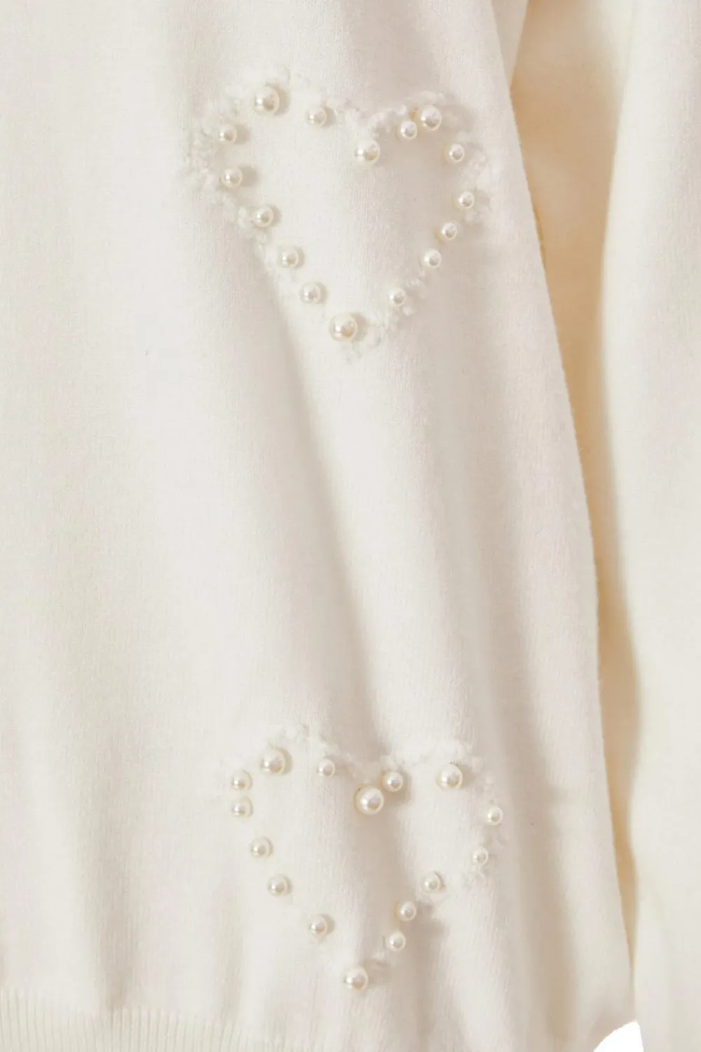 Quiz Knitwear|Jumpers>Cream Pearl Embellished Jumper