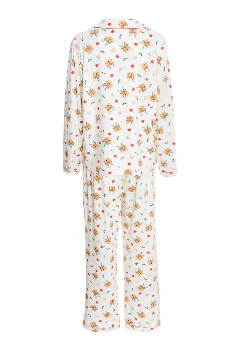 Quiz Nightwear>Cream Reindeer Print Long Pyjama Set