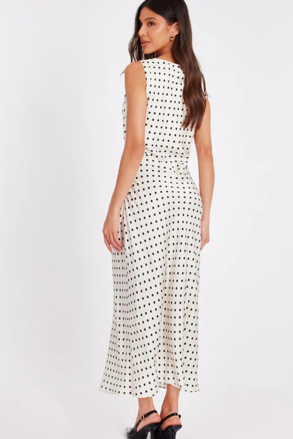 Quiz Day At The Races|Christening Guest>Cream Satin Polka Dot Midaxi Dress