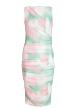 Quiz Wedding Guest Dresses|Summer Dresses>Cream Smudge Print Ruched Midi Dress