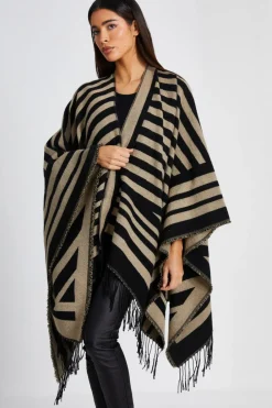 Quiz Capes & Ponchos>Cream Stripe Tassel Cape