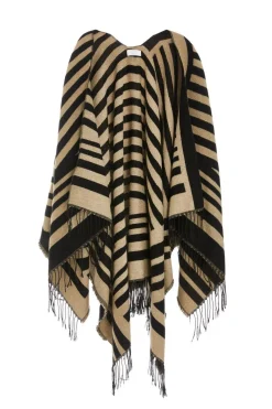 Quiz Capes & Ponchos>Cream Stripe Tassel Cape