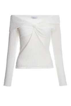 Quiz Bardot Tops|Workwear>Cream Textured Bardot Top