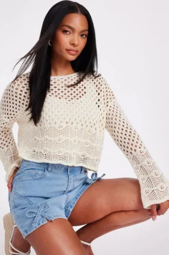 Quiz Summer Tops|Day Tops>Crochet Long Sleeve Top
