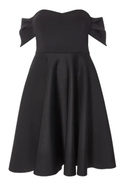 Quiz Evening Dresses|Christening Guest>Curve Black Bardot Midi Skater Dress