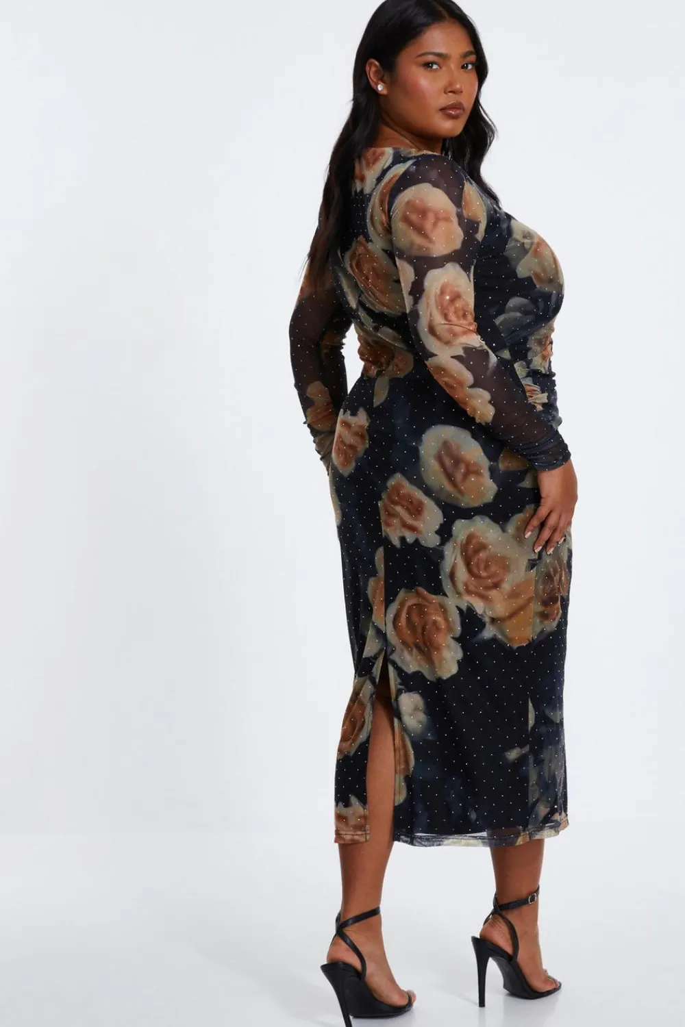 Quiz Wedding Guest Dresses|Occasion Dresses>Curve Black Floral Mesh Midaxi Dress