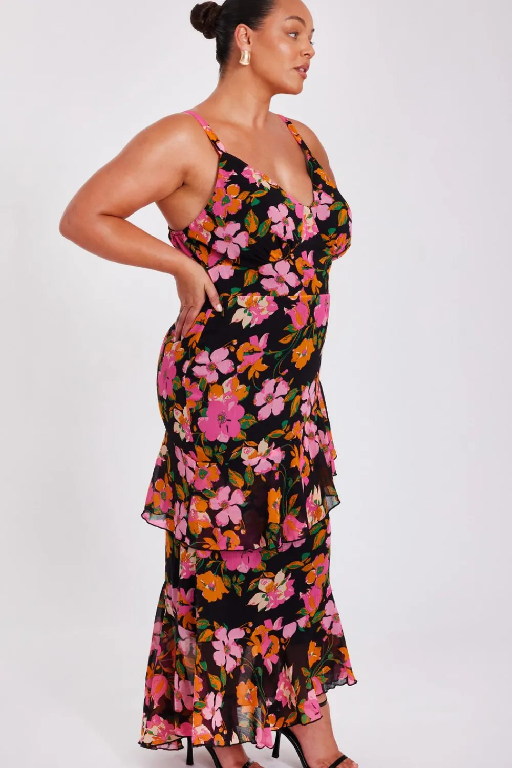 Quiz Day At The Races|Christening Guest>Curve Black Floral Midaxi Dress