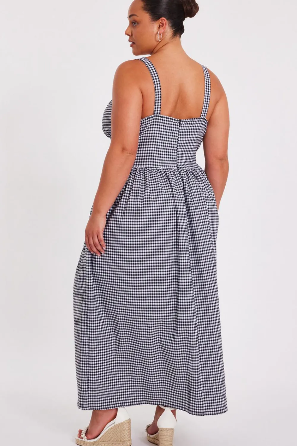 Quiz Summer Clothes|Dresses>Curve Black Gingham Midaxi Dress