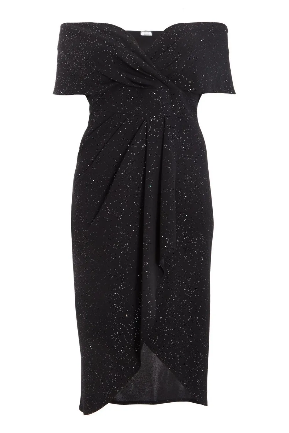 Quiz Evening Dresses|Wedding Guest Dresses>Curve Black Glitter Bardot Midi Dress