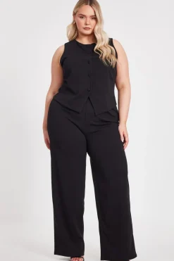 Quiz Workwear|Trousers>Curve Black Palazzo Trousers