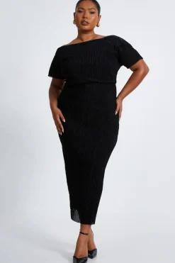 Quiz Evening Dresses|Occasion Dresses>Curve Black Pleated Midi Dress